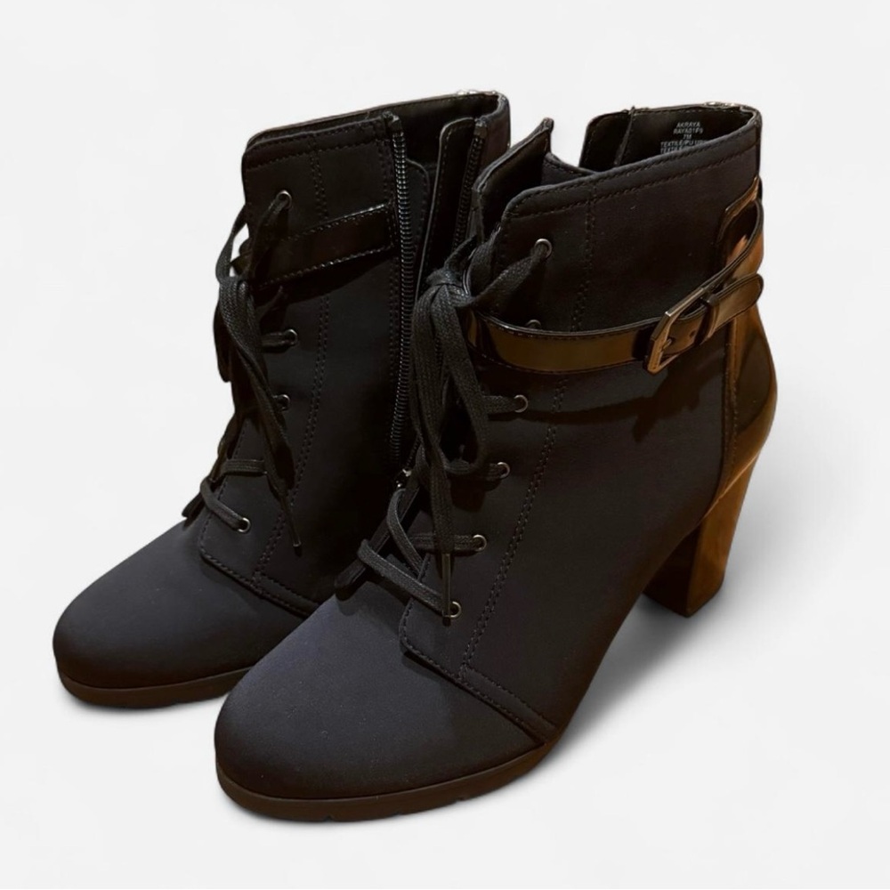 Anne Klein Women's Size 7M Roxi Ankle Bootie Size Zip Lace Up Buckle 3" Heel